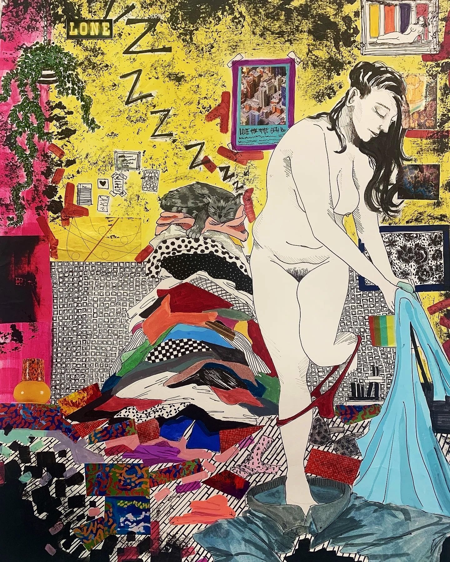 MUNDANE Mixed Media and Collage on Paper, 24 x 26", 2022.