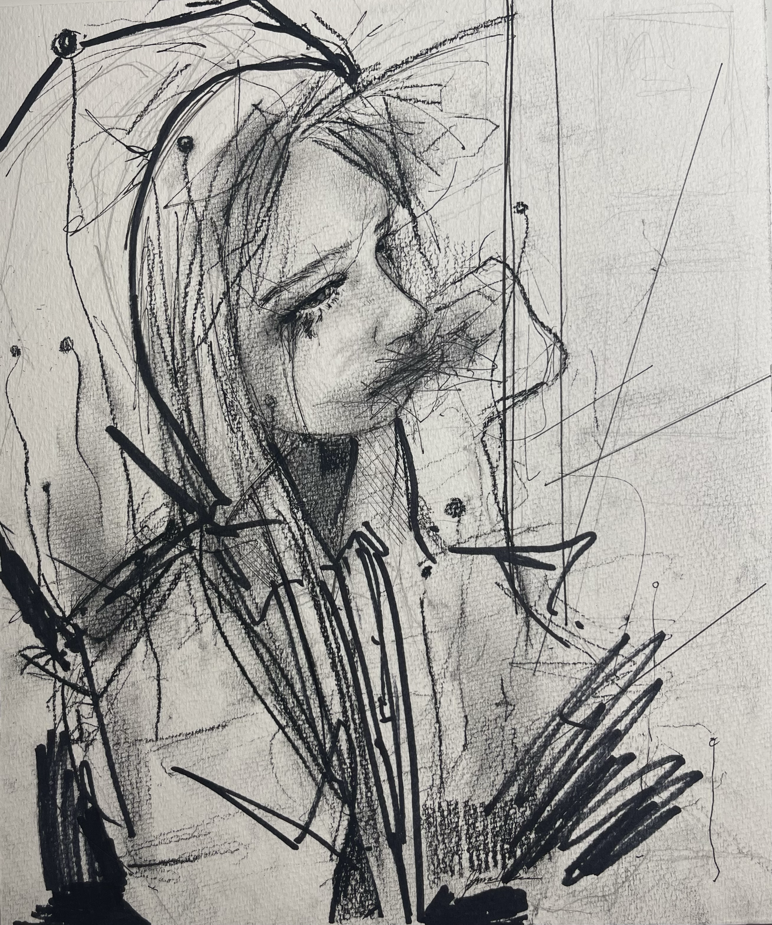 UNTITLED Charcoal Pencil and Ink on Paper, 9 x 11", 2024.