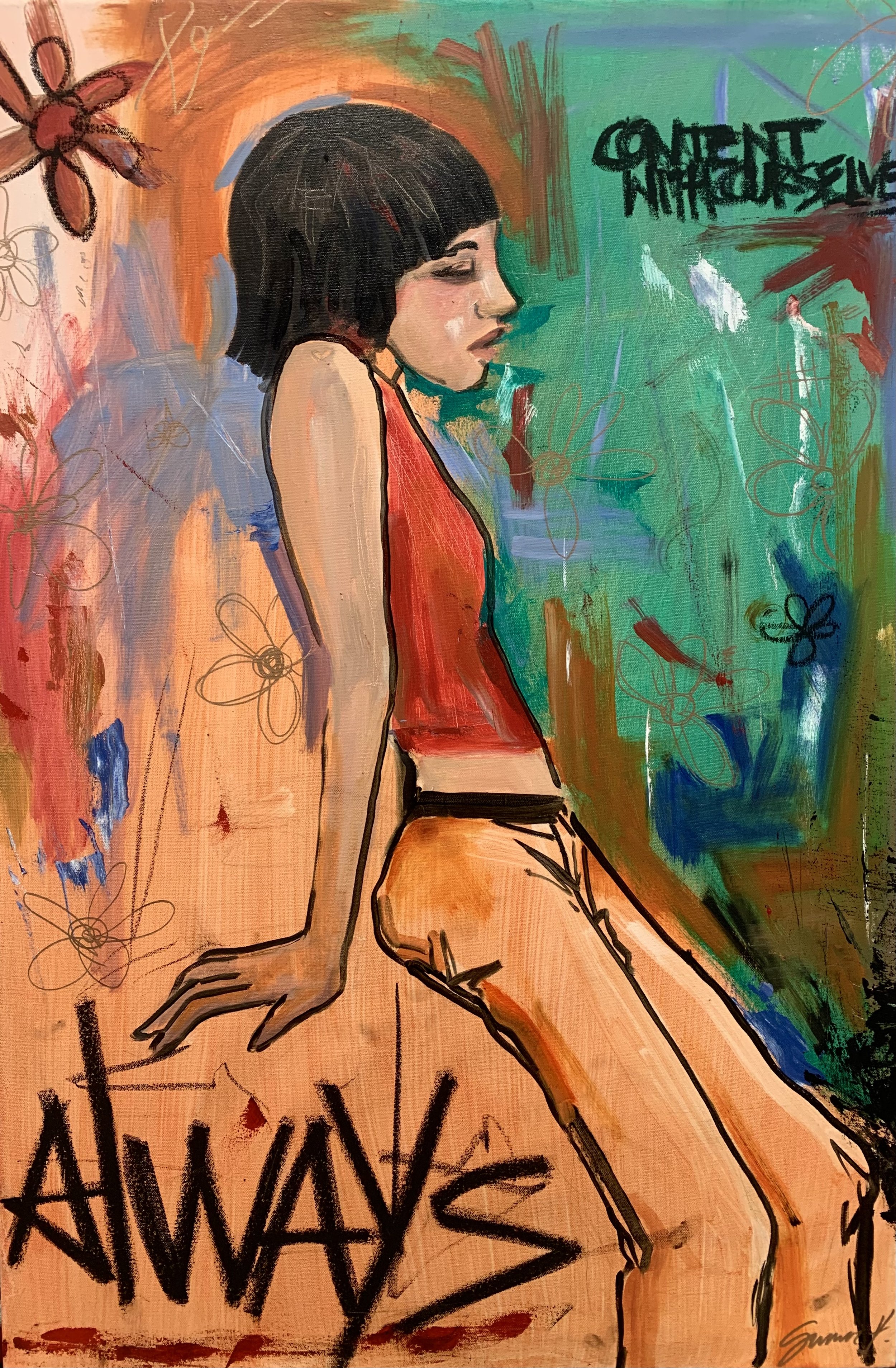 ALWAYS Oil and Oil Pastel on Canvas, 24 x 36", 2022. 
