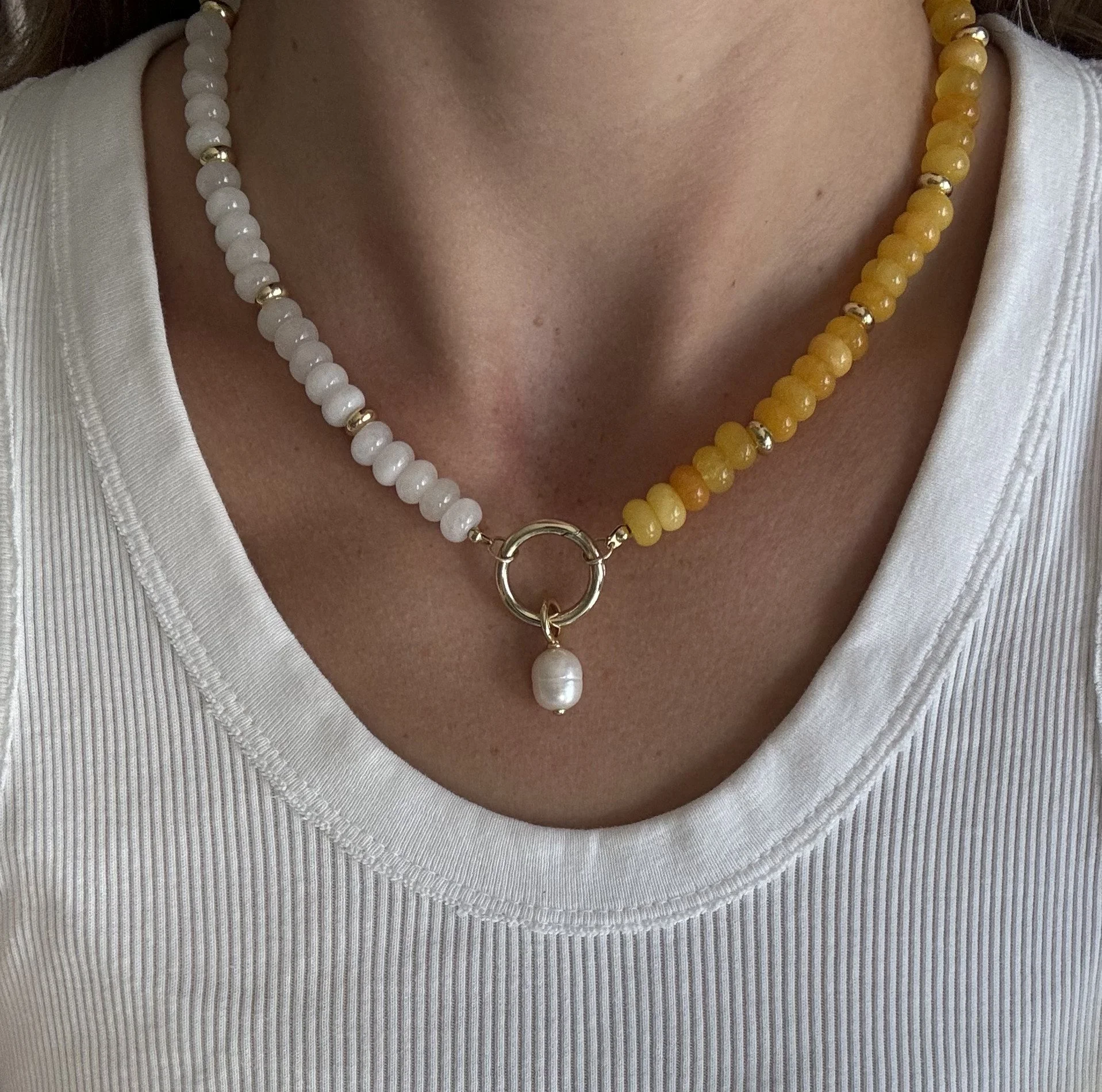White and Yellow Beaded Toggle Necklace