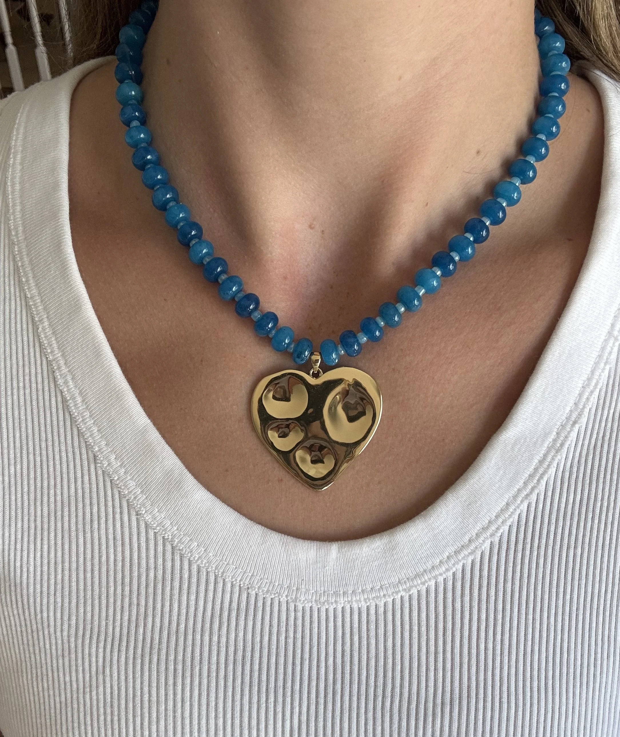 Blue Beaded Heart Necklace