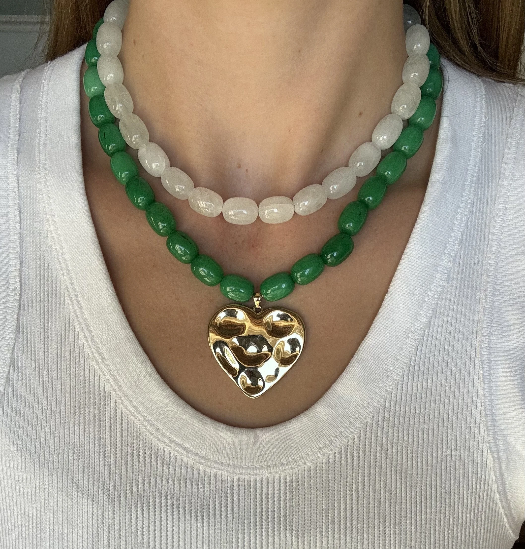Green and White Hammer Heart Necklace