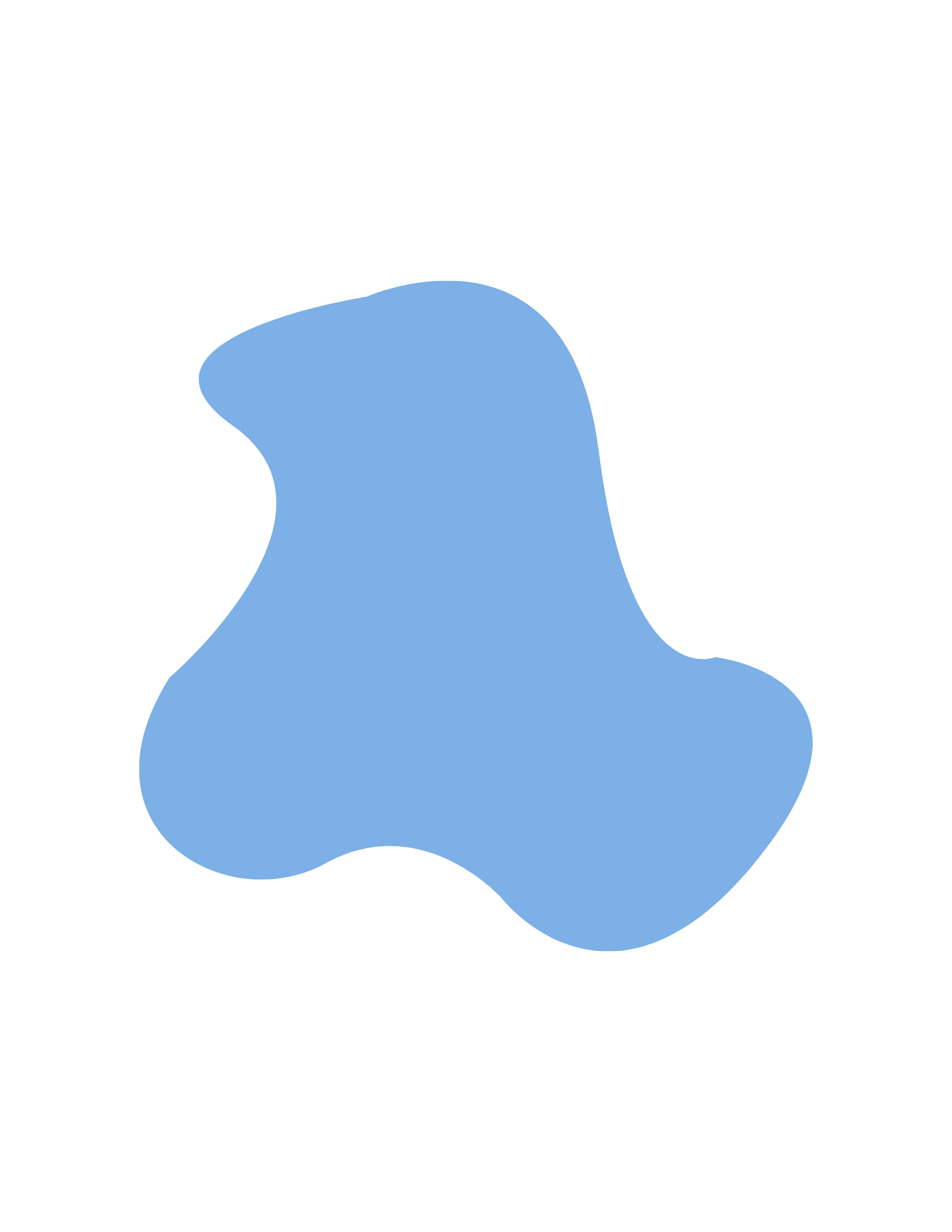 Abstract blue shape on a transparent background.
