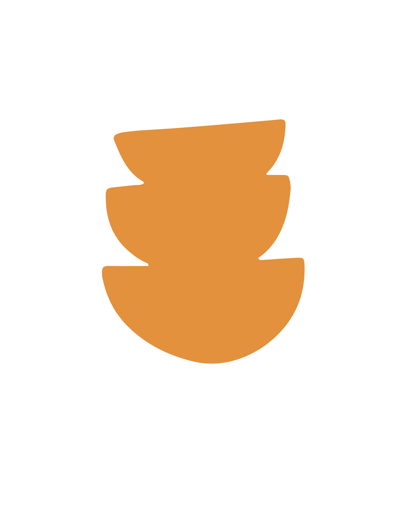 Stacked orange bowls with food on a black background.
