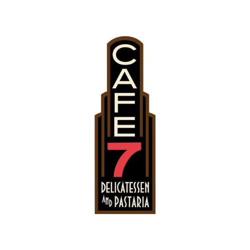 Logo in black, red and white  for Cafe 7 Delicatessen and Pastaria located in Oklahoma City.