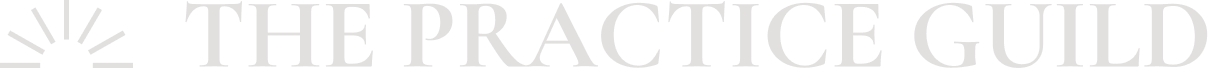 Close-up of the logo for The Practice Guild, featuring white uppercase text on a black background.