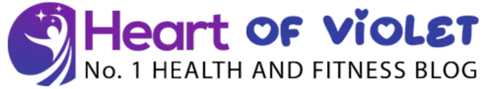 Logo with purple and blue heart and text reading 'Heart of Violet No. 1 Health and Fitness Blog'