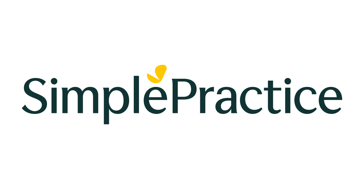 Logo of simplePractice with the words 'simplePractice' and a yellow accent on the letter 'i'.