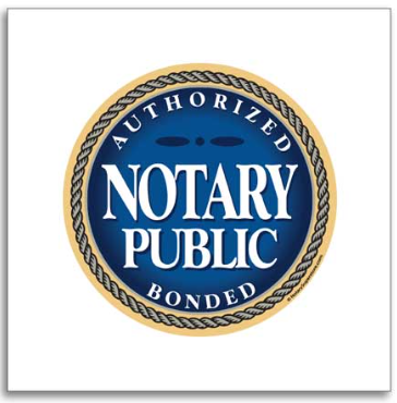 Seal with navy blue center reading 'NOTARY PUBLIC' and 'BOND', surrounded by a beige ring and rope border, with the words 'AUTHORIZED' at the top.
