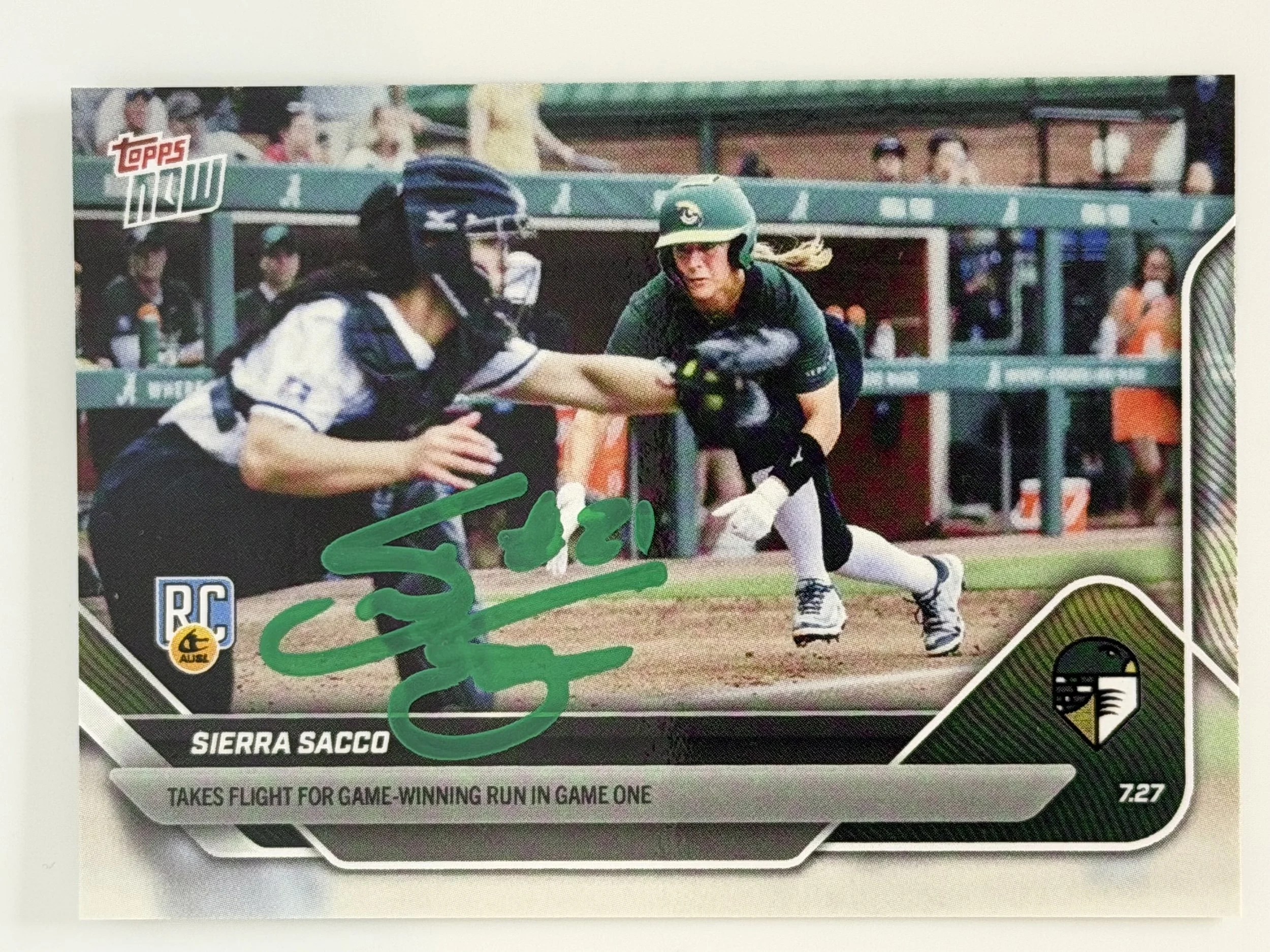 Signed 2025 Topps Now Sierra Sacco #29 (RC) - Game-Winning Run in Game One - C