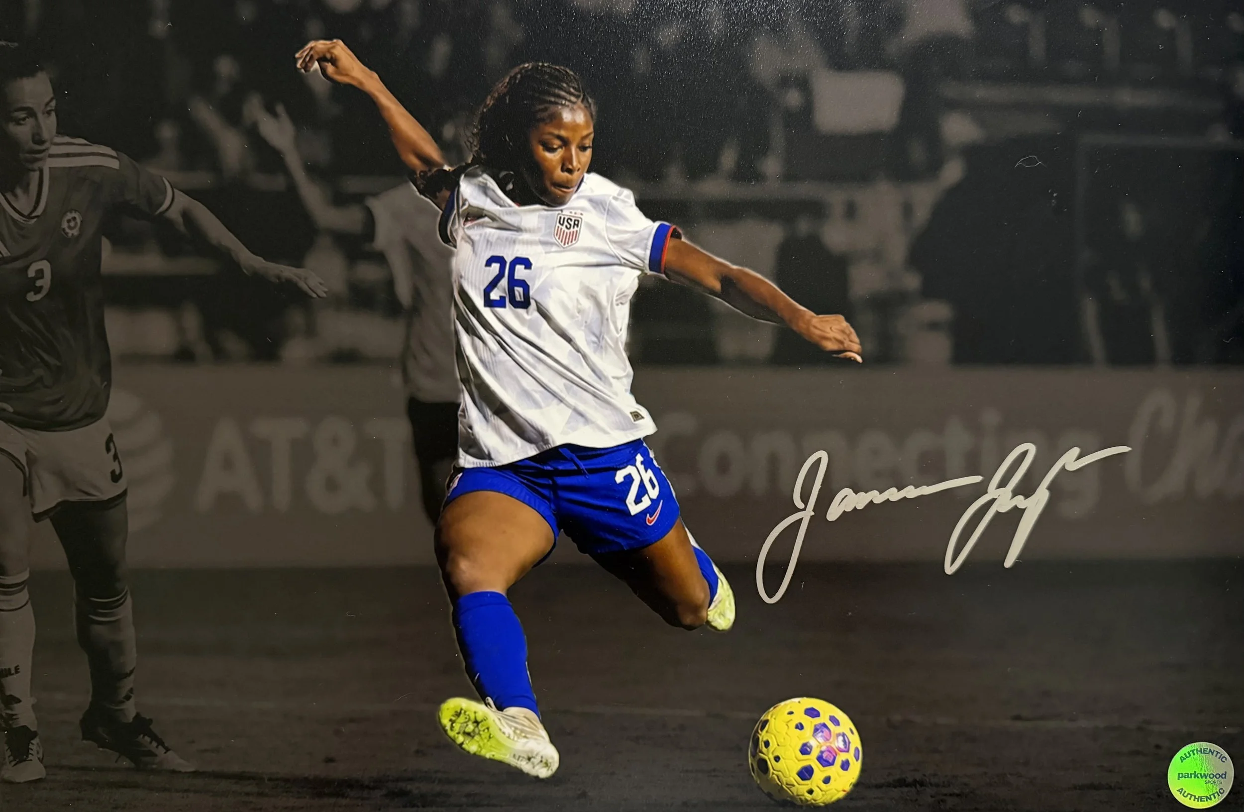 Jameese Joseph - Signed 12x18 Photo - USWNT - "Taking a Shot" 1/3