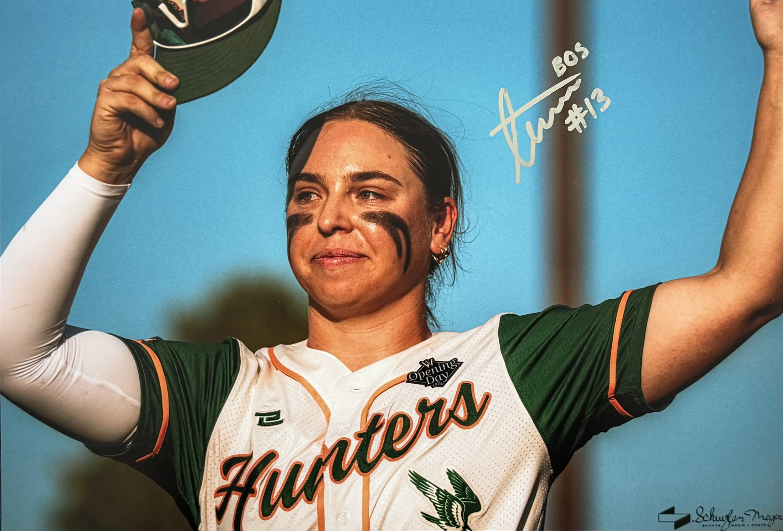 Signed 11x14 Ticara Geldenhuis Photo - Boston Hunters - "Tip of the Cap"