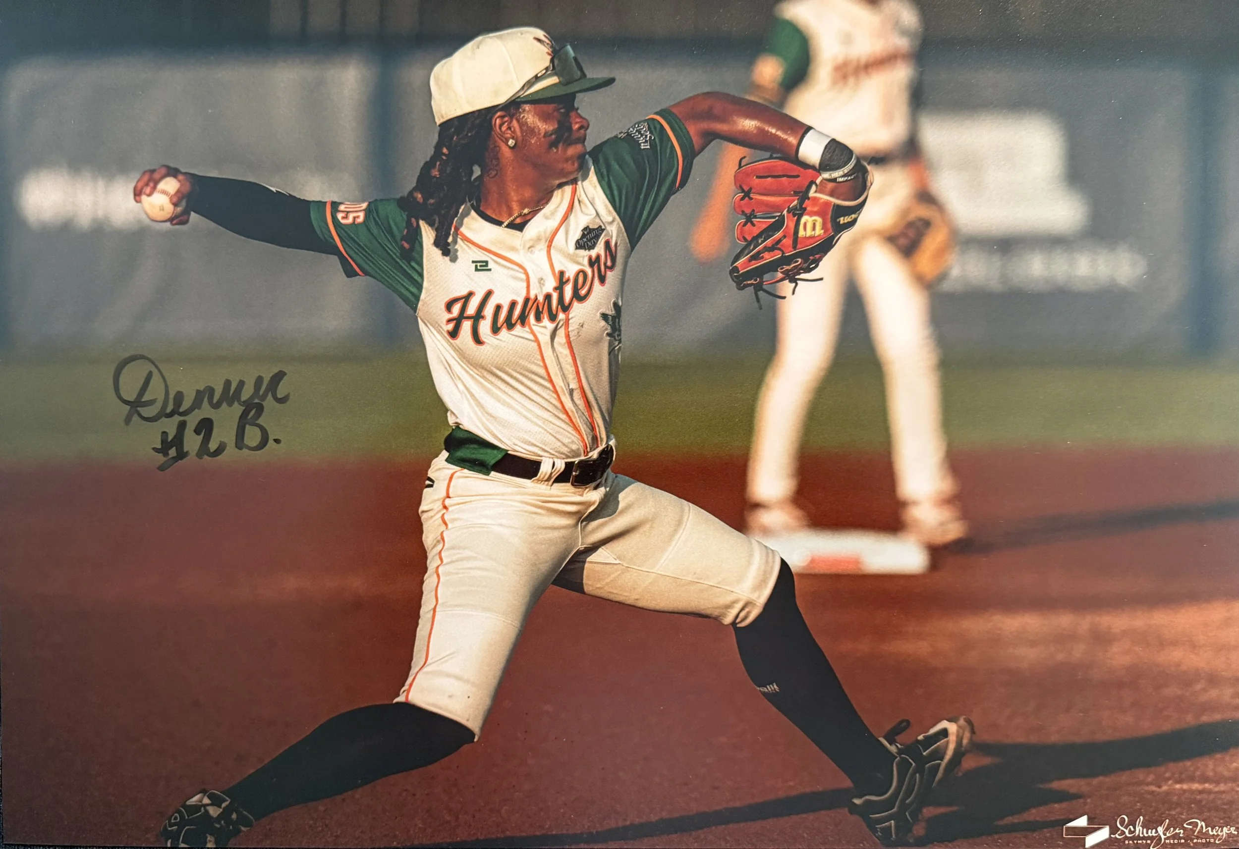Signed 11x16 Denver Bryant Photo - Boston Hunters - "Throwing to First"
