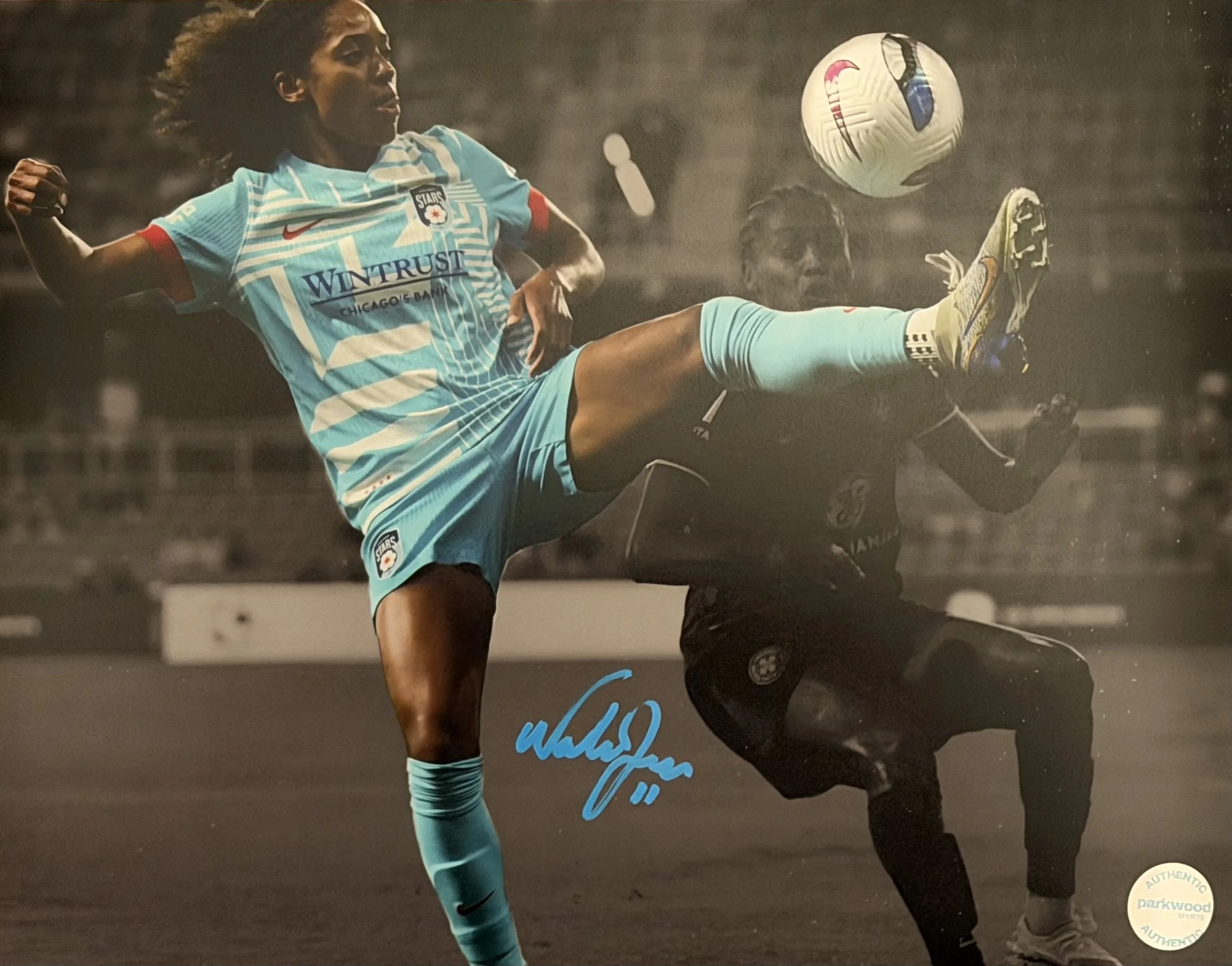 Nadia Gomes - Signed 11x14 Photo - Chicago Stars - "Kicking" Blue Ink