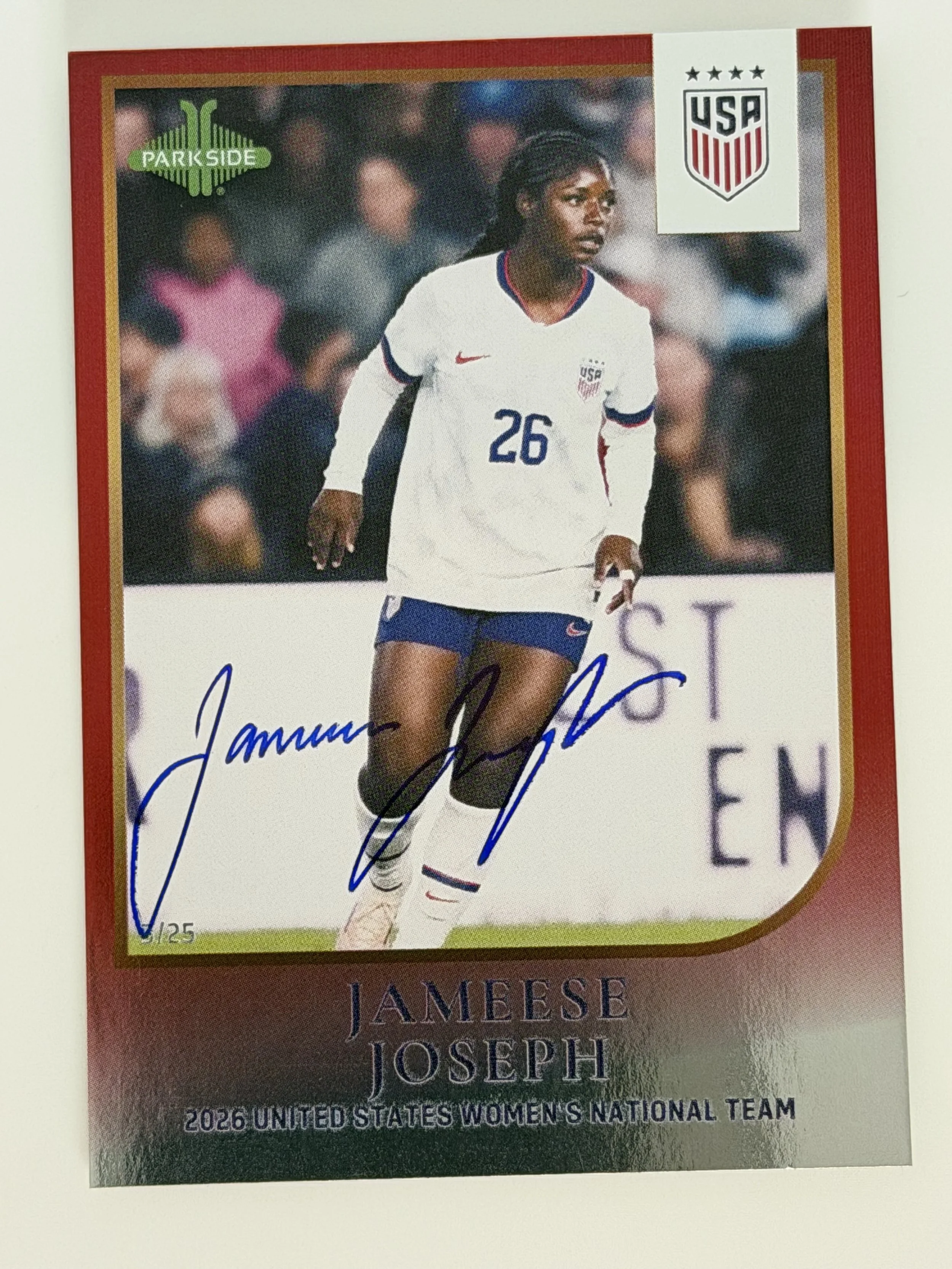 Signed 2026 Parkside USWNT Jameese Joseph Red #24 - /25