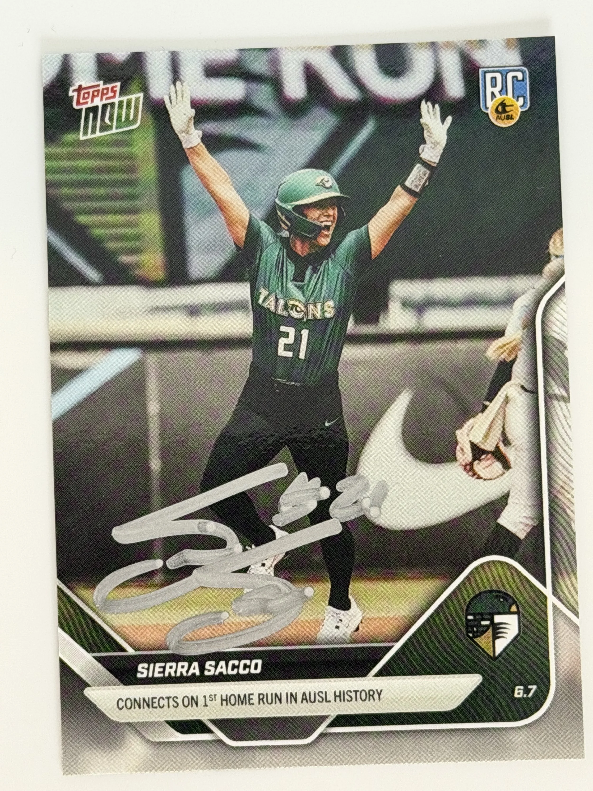Signed 2025 Topps Now Sierra Sacco #2 (RC) - 1st Home Run in AUSL History - C