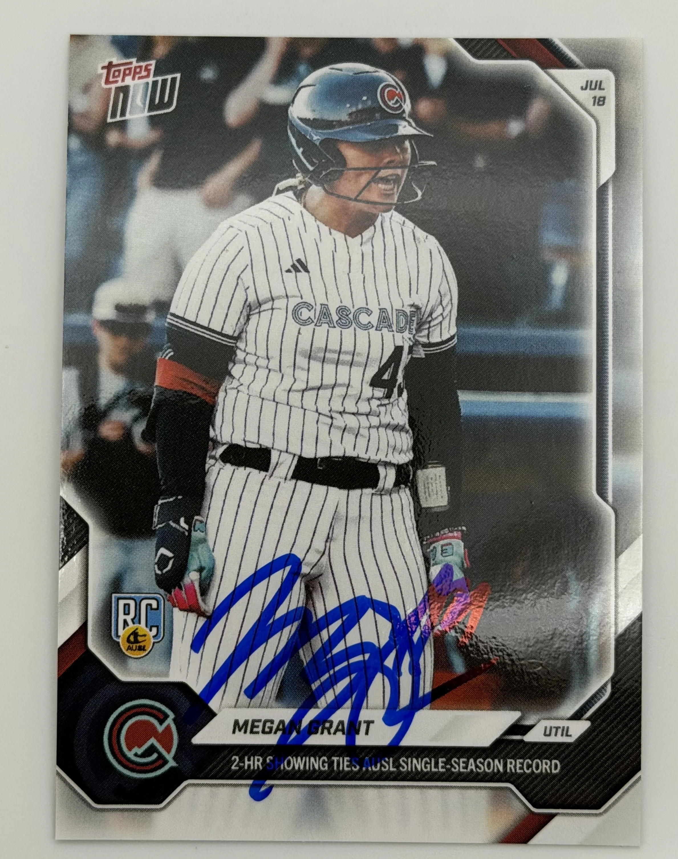 Signed 2026 Topps NOW Megan Grant "2 HR Showing..." #43 (RC)