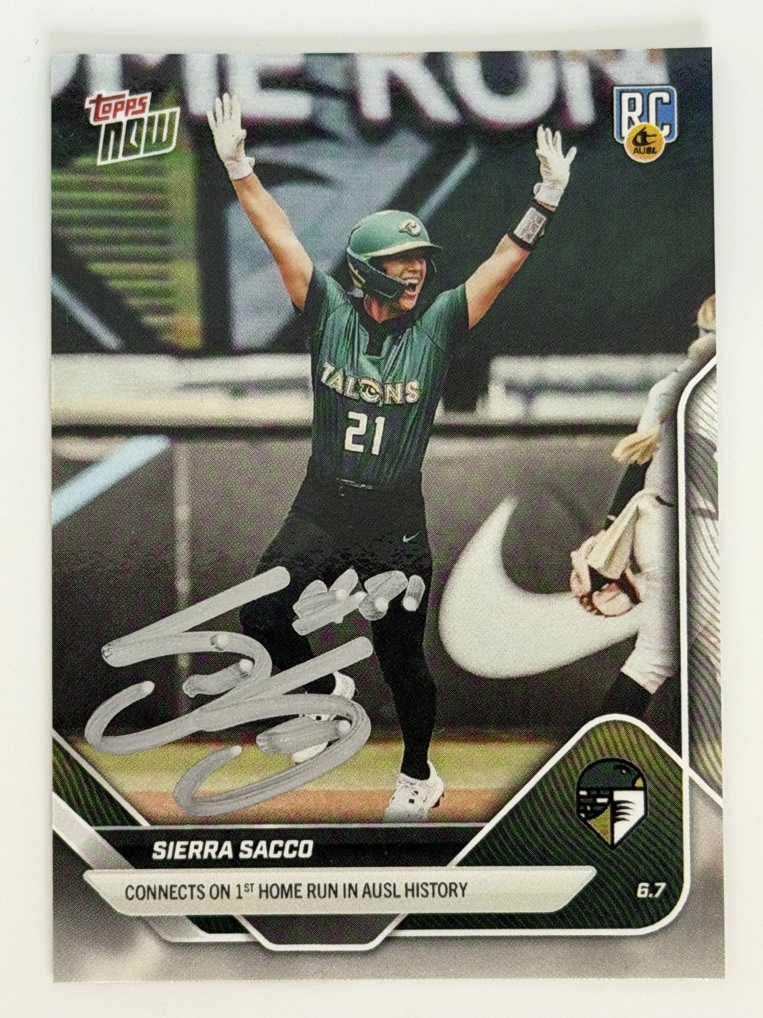 Signed 2025 Topps Now Sierra Sacco #2 (RC) - 1st Home Run in AUSL History - B