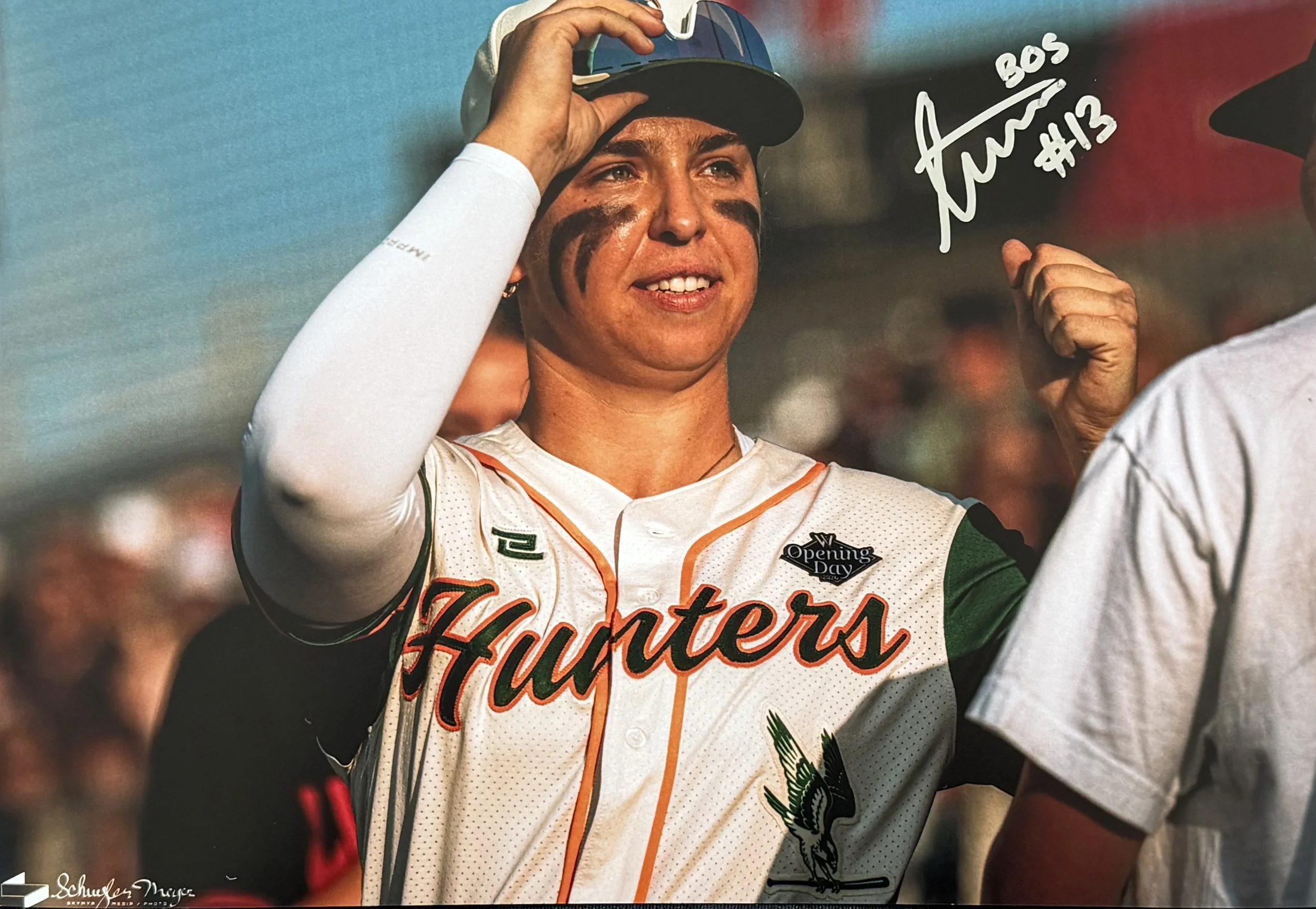 Signed 11x14 Ticara Geldenhuis Photo - Boston Hunters - "Fist Bump"