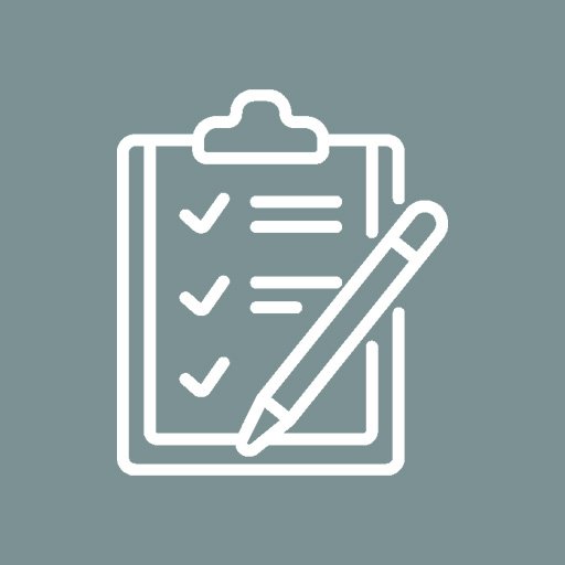 Line drawing of a clipboard with a checklist and a pen.