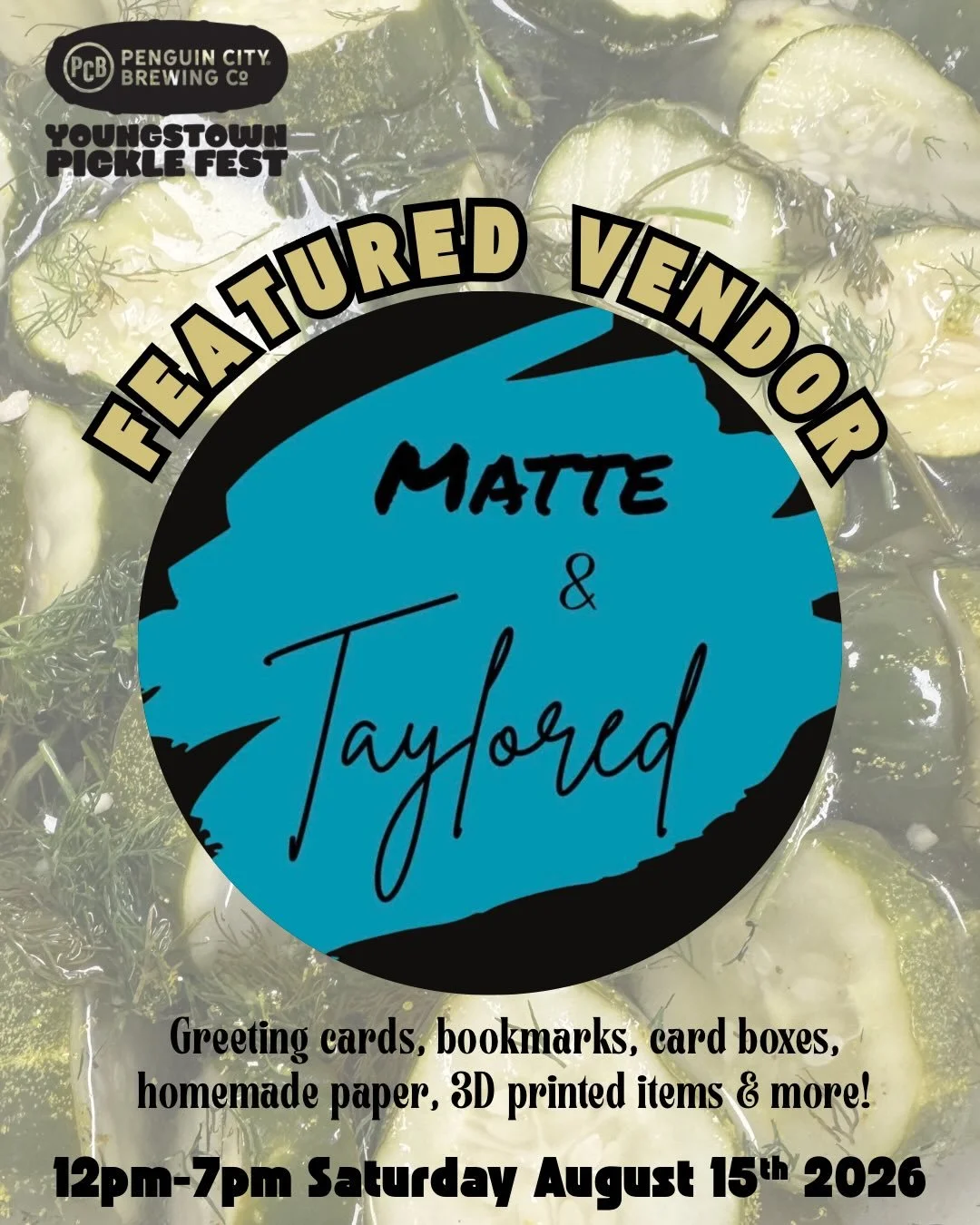 💚Handmade, creative, and full of pickle personality, Matte &amp; Taylored is one of the vendors you have to check out! 

📚They&rsquo;ll be bringing a fun collection of pickle-themed greeting cards, bookmarks, handmade fabric-covered letter/card box