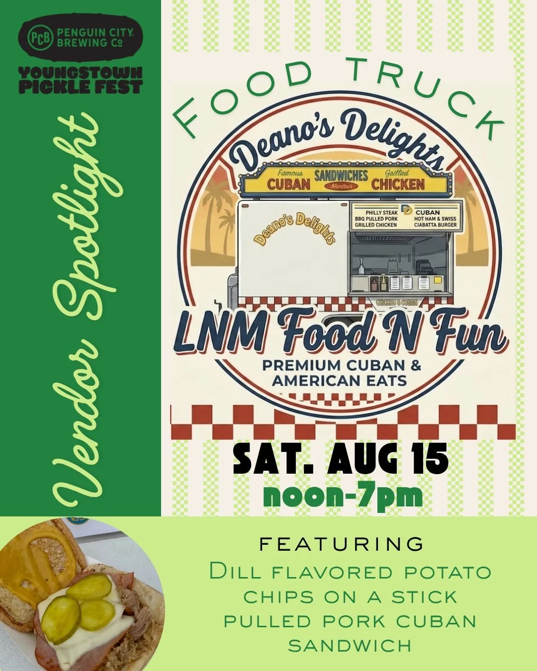 🥒 Deano&rsquo;s Delights is coming to Pickle Fest with a full menu of foodie favorites including Philly steak, grilled chicken, loaded fries, pretzel bites + more. And of course, they made sure to bring the pickles too with dill-seasoned potato chip