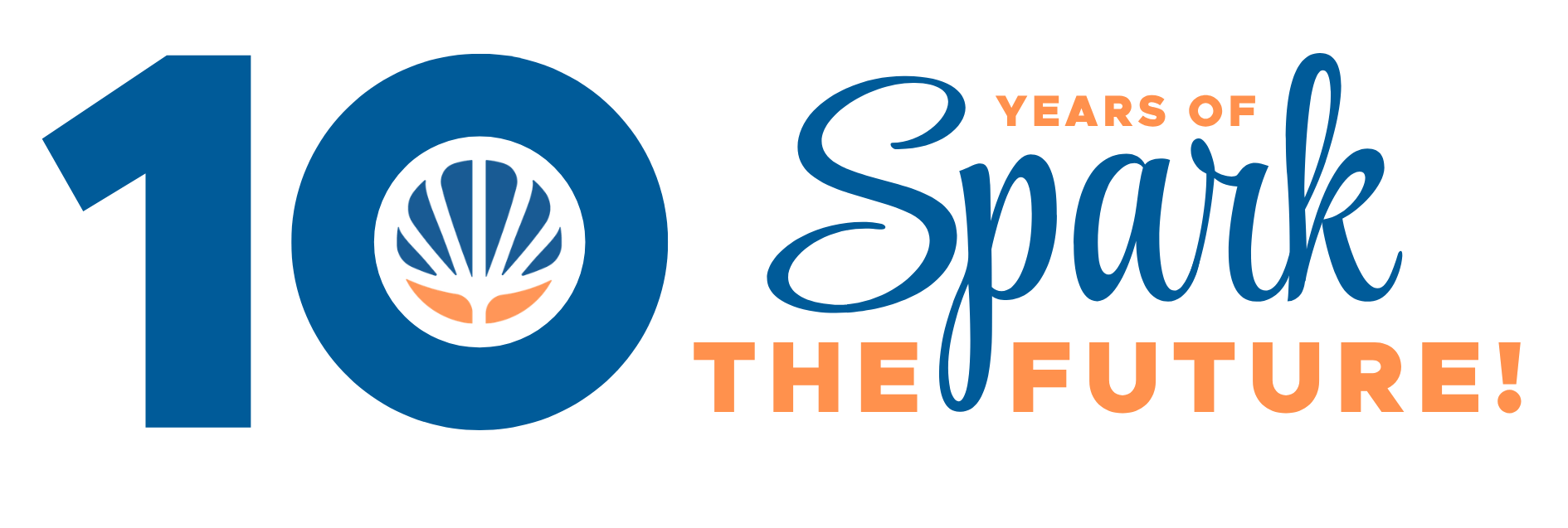 Graphic celebrating 10 years of Spark the Future, featuring a large number 10 with a spark logo inside the zero, and text announcing the milestone.