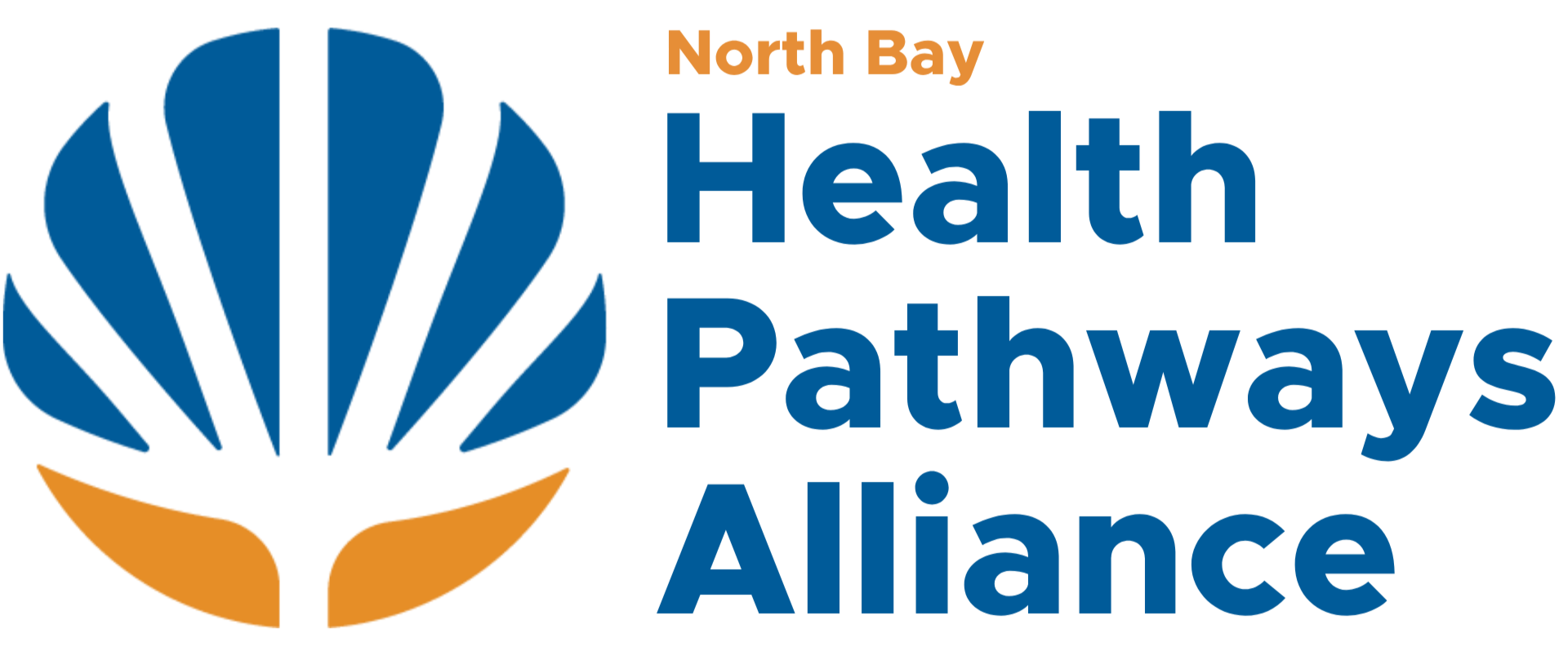 Logo for North Bay Health Pathways Alliance featuring a stylized blue shell and orange hands, with the organization name in bold blue and orange text