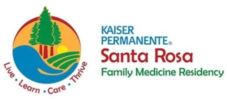 Kaiser Permanente Santa Rosa Family Medicine Residency logo with a colorful emblem of trees, a river, and fields, and the words "Live. Learn. Care. Thrive."