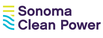 Sonoma Clean Power logo with stylized blue and green waves and purple text