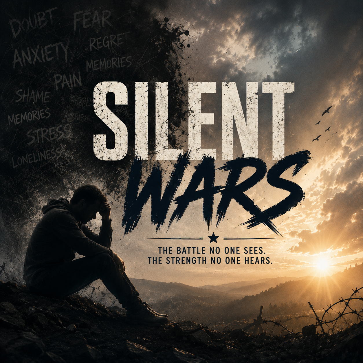 Cover artwork for “Silent Wars,” an original song by songwriter Rob Smith exploring doubt, fear, anxiety, and inner struggles.