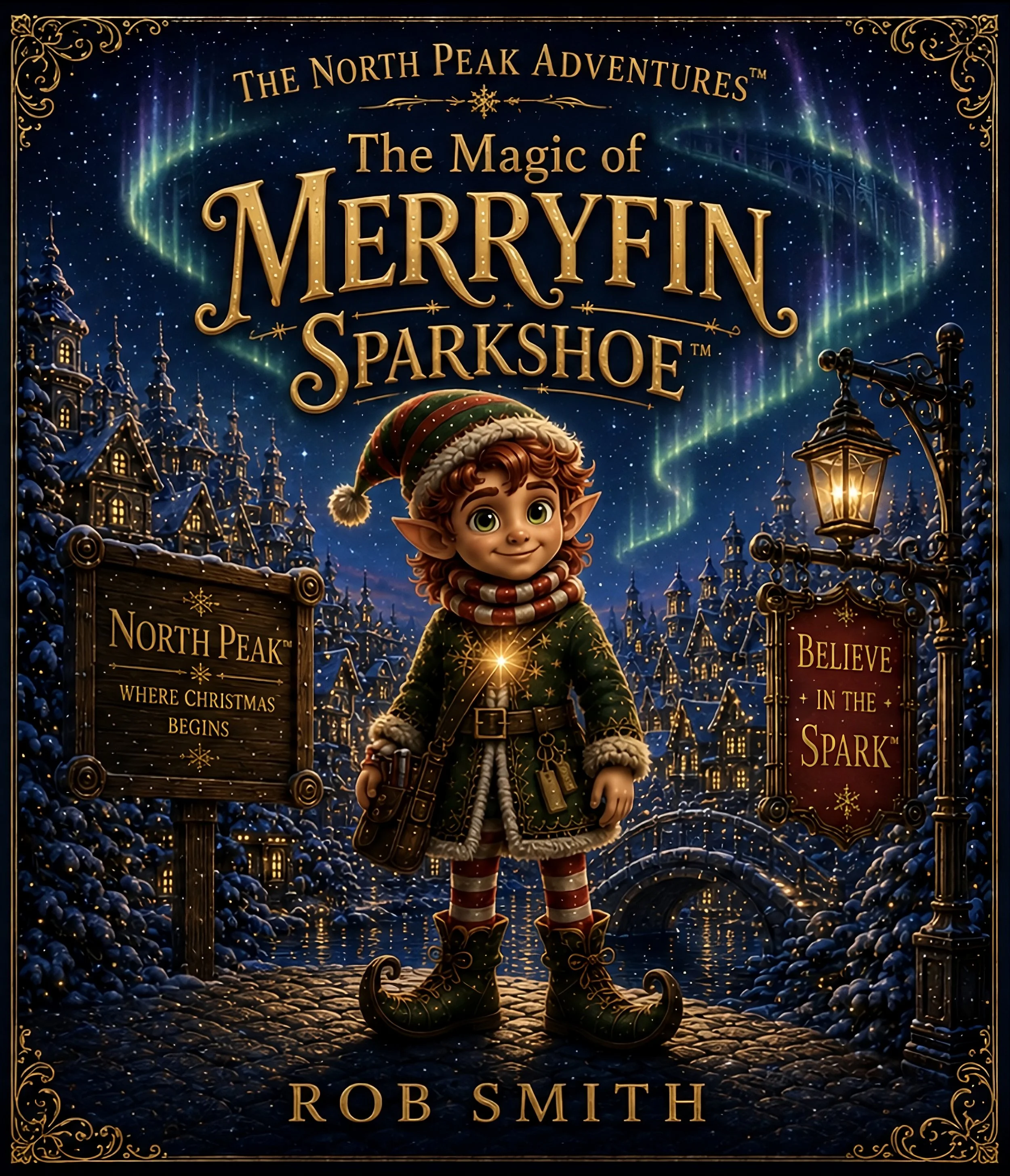 Cover of The Adventures of Merryfin Sparkshoe, a Christmas children’s book by Rob Smith and the first book in the North Peak Adventures series.