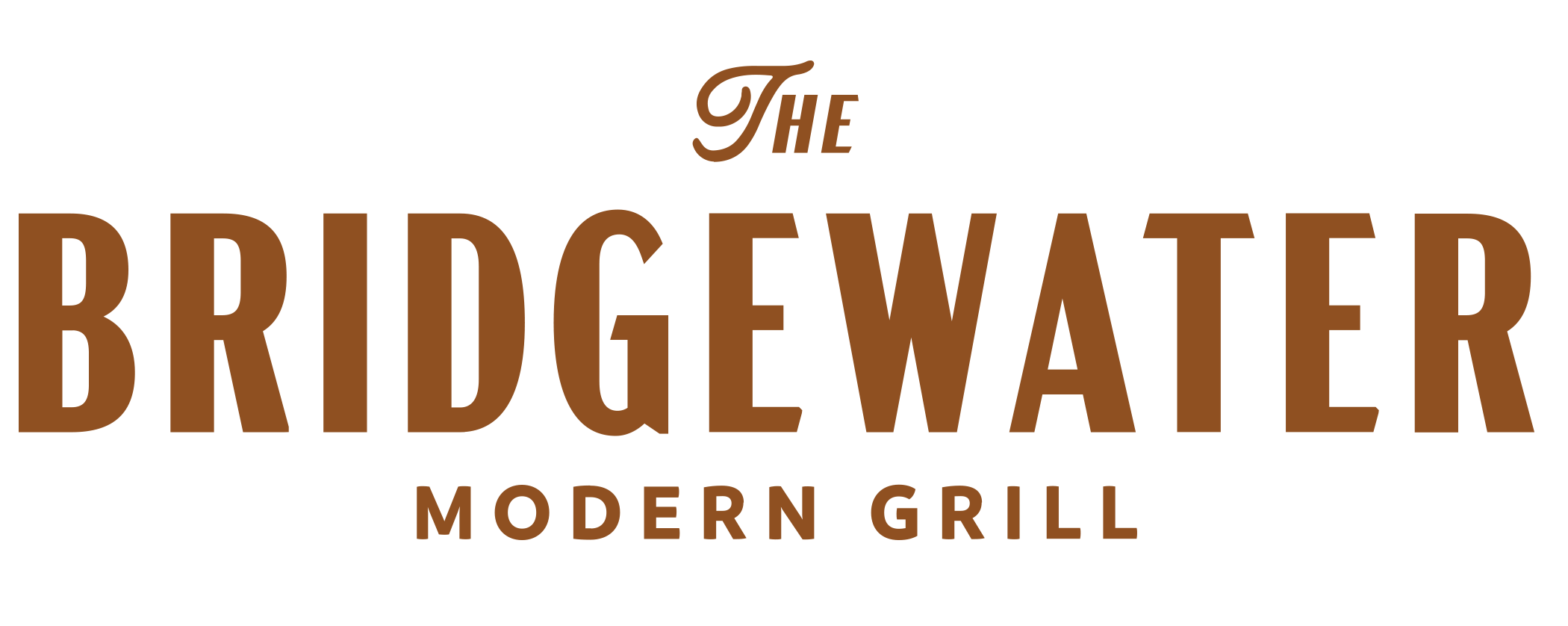Logo for The Bridgewater Modern Grill with black background and brown text.