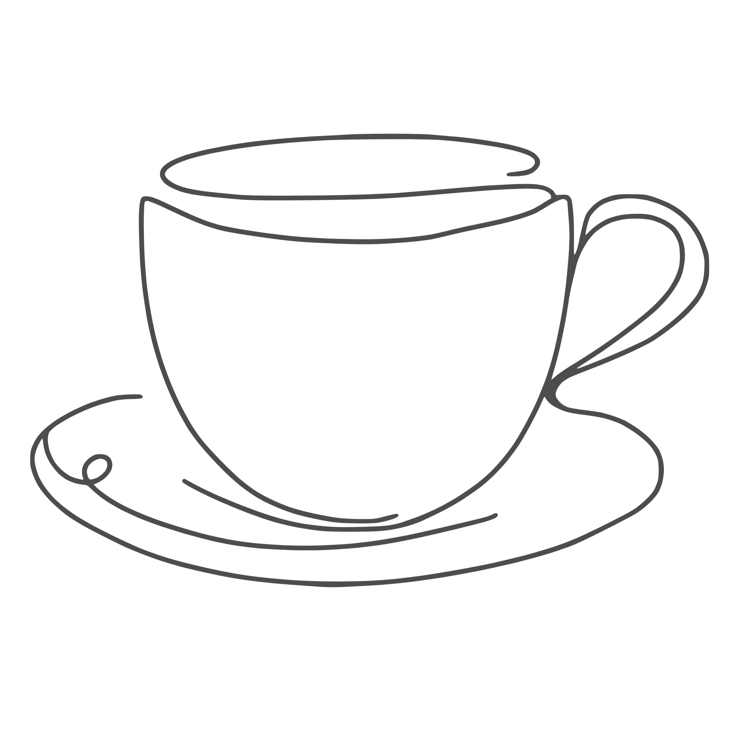 Line drawing of a coffee mug with a saucer.