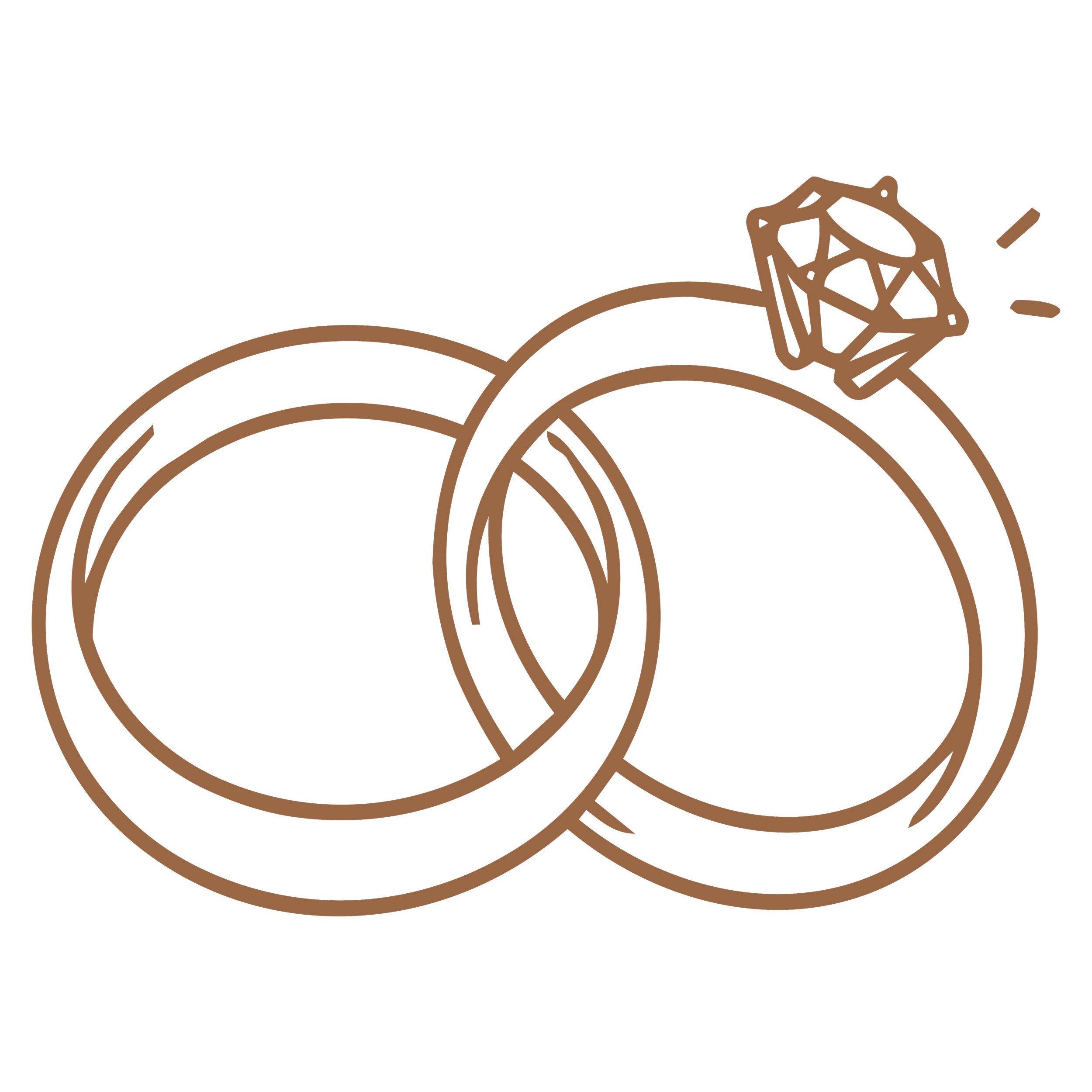 The Bradshaw brown brand graphic of two intertwined wedding rings.