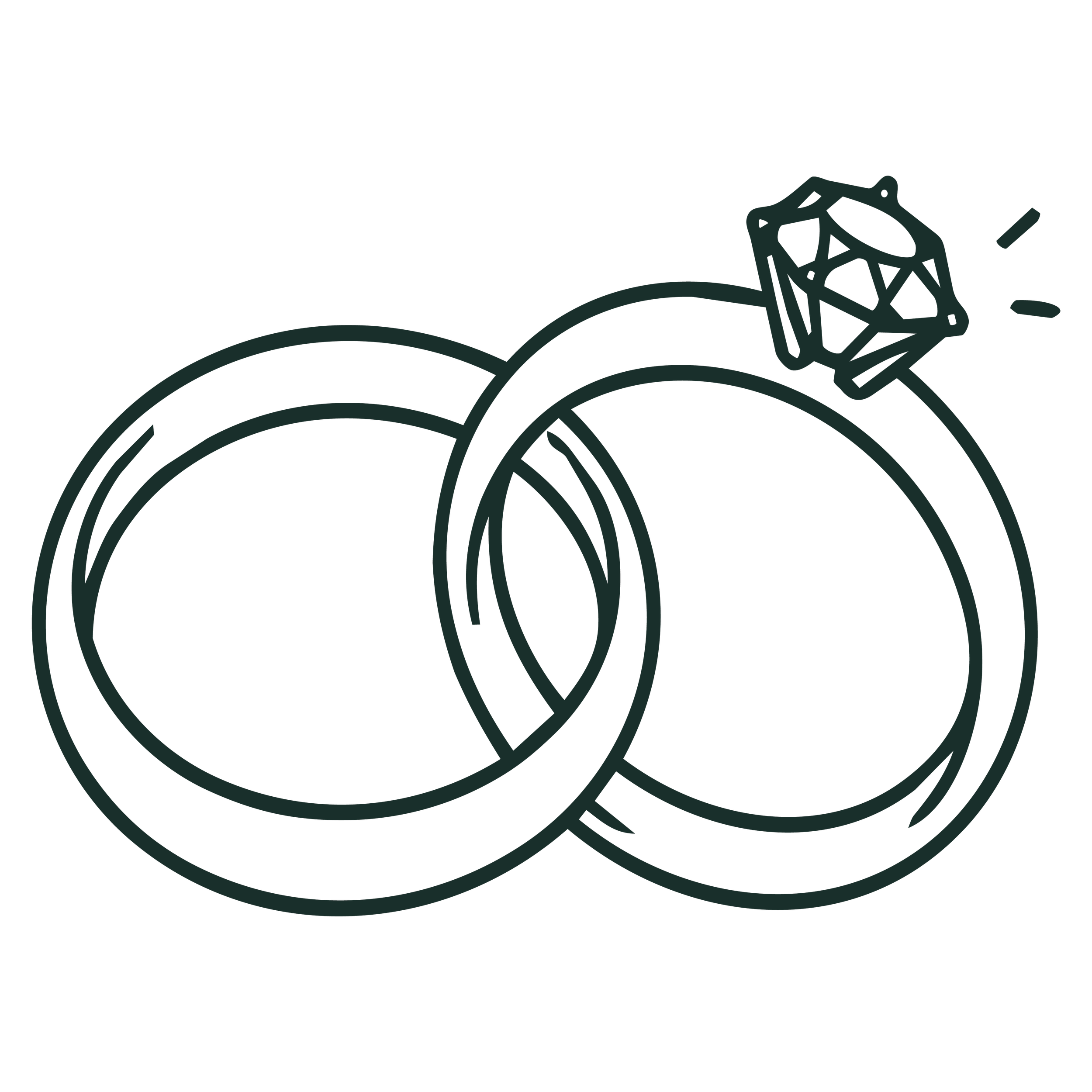 The Bradshaw dark green brand graphic of two intertwined wedding rings.