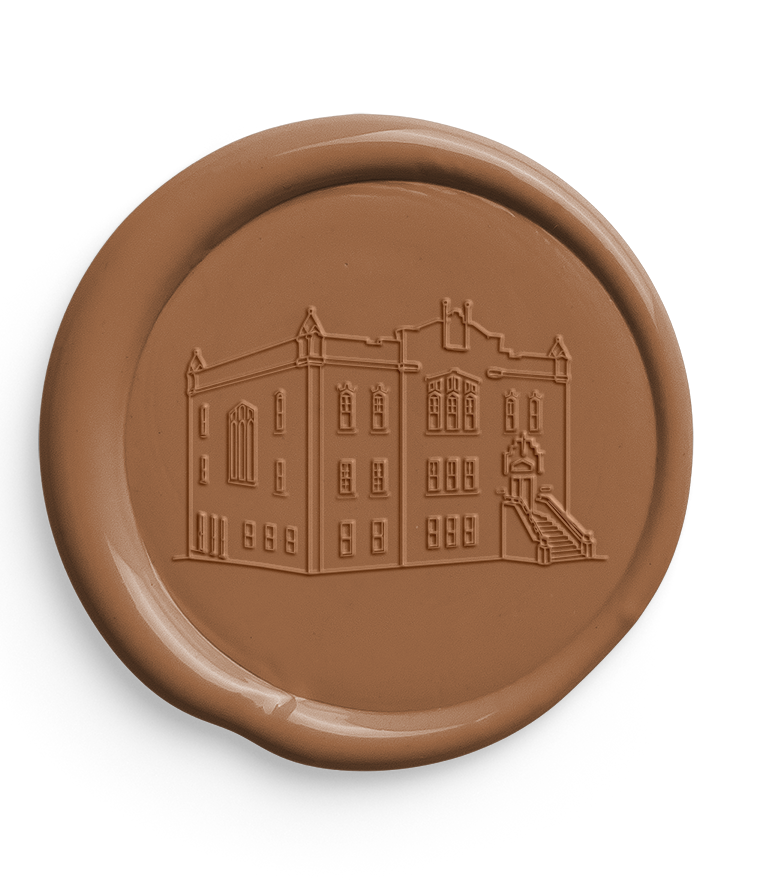 The Bradshaw branded logo illustration of historic church building imprinted on a brown wax seal.