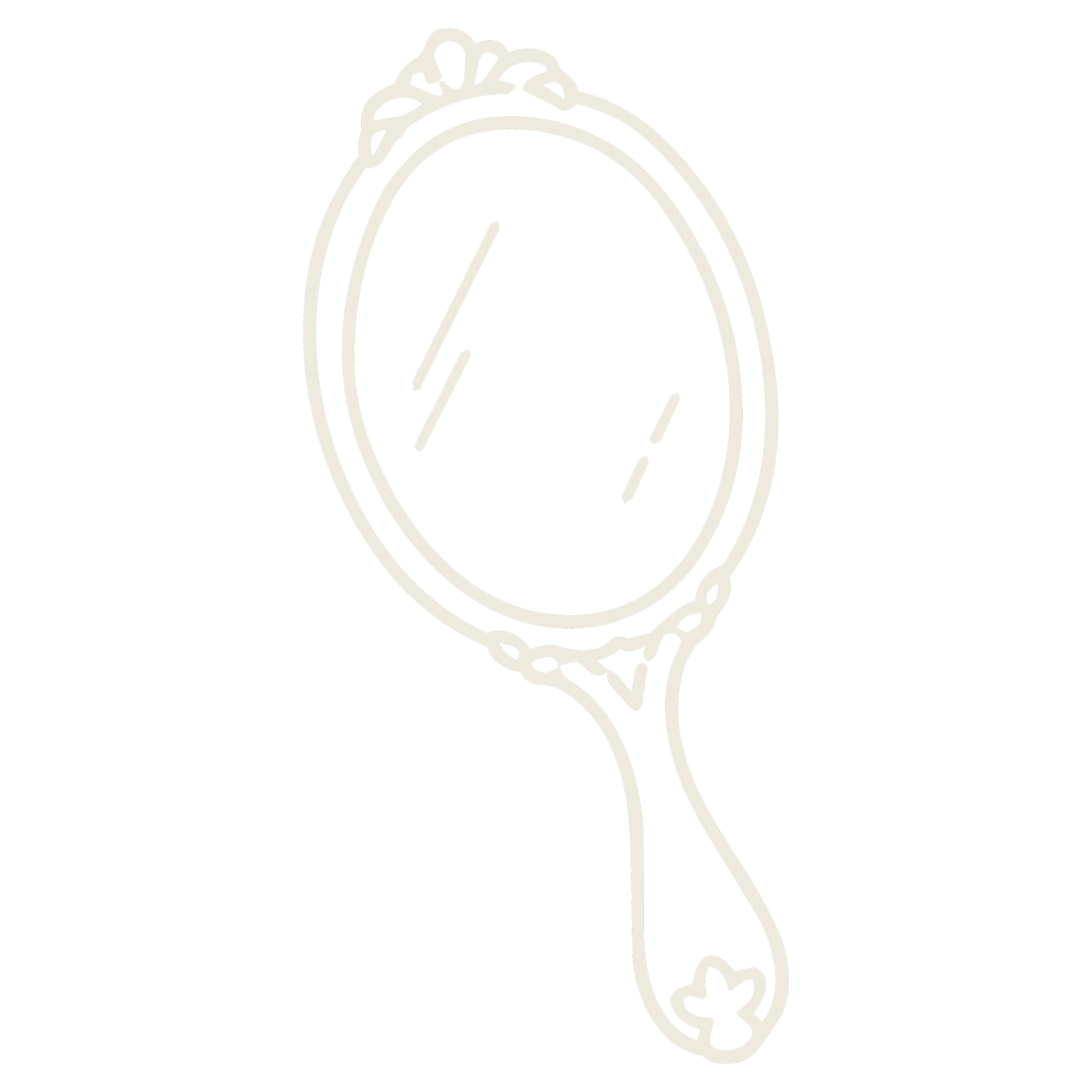 The Bradshaw brand graphic of a hand held mirror in cream color.