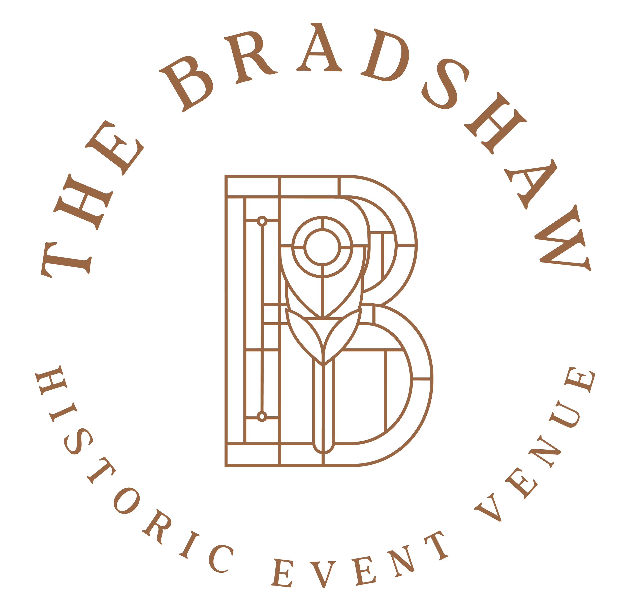 Brown circle brand logo mark reading The Bradshaw Historic Event Venue.