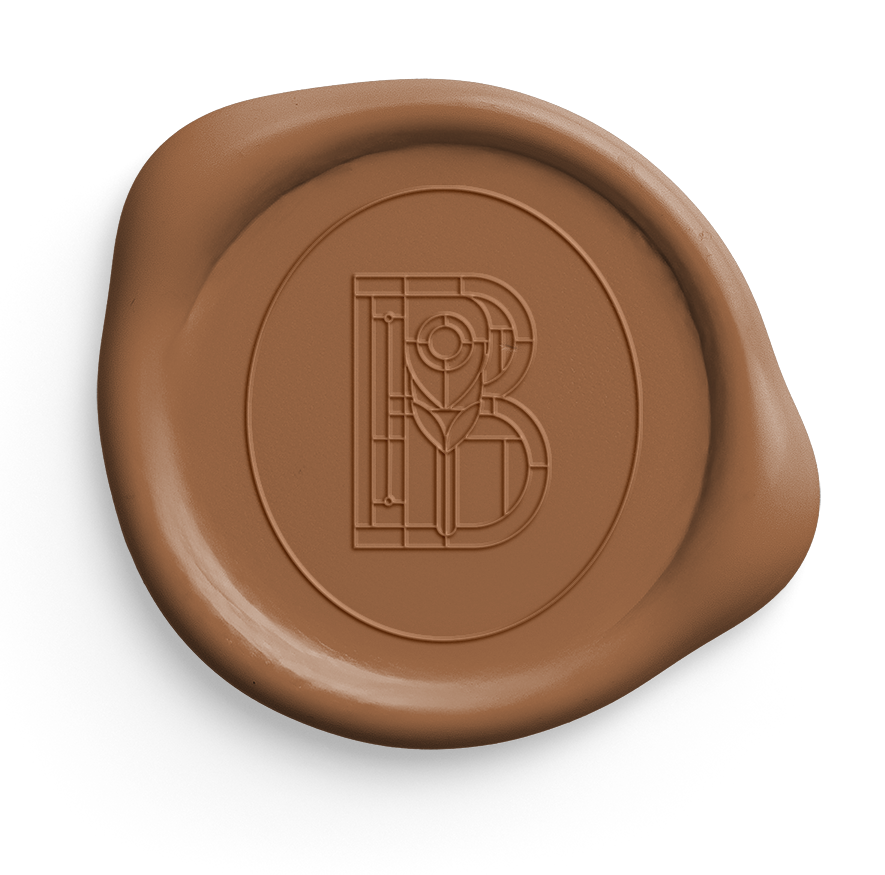 The Bradshaw brown B logo within a brown wax seal.