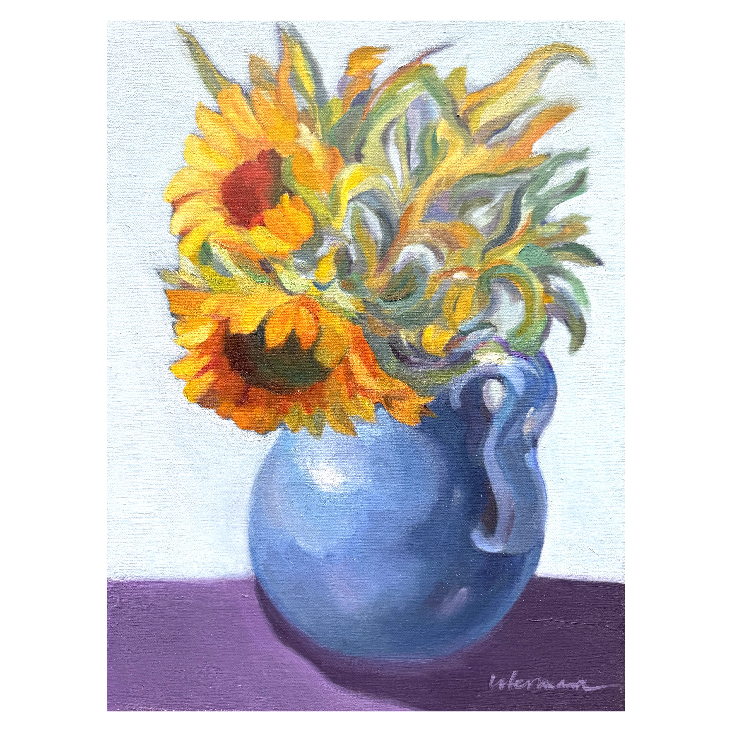 Sunflowers in a Blue Pitcher