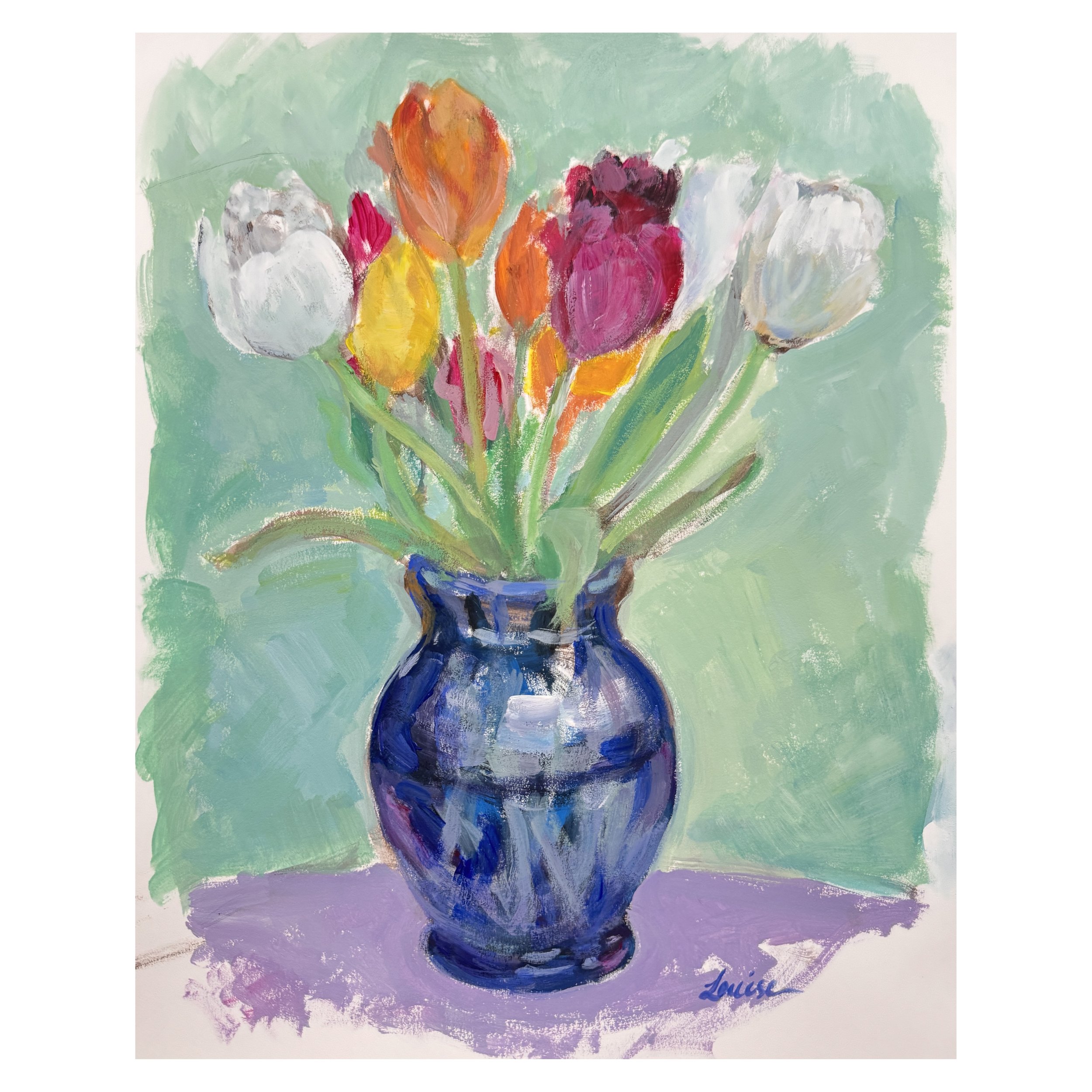Tulips in Blue Vase