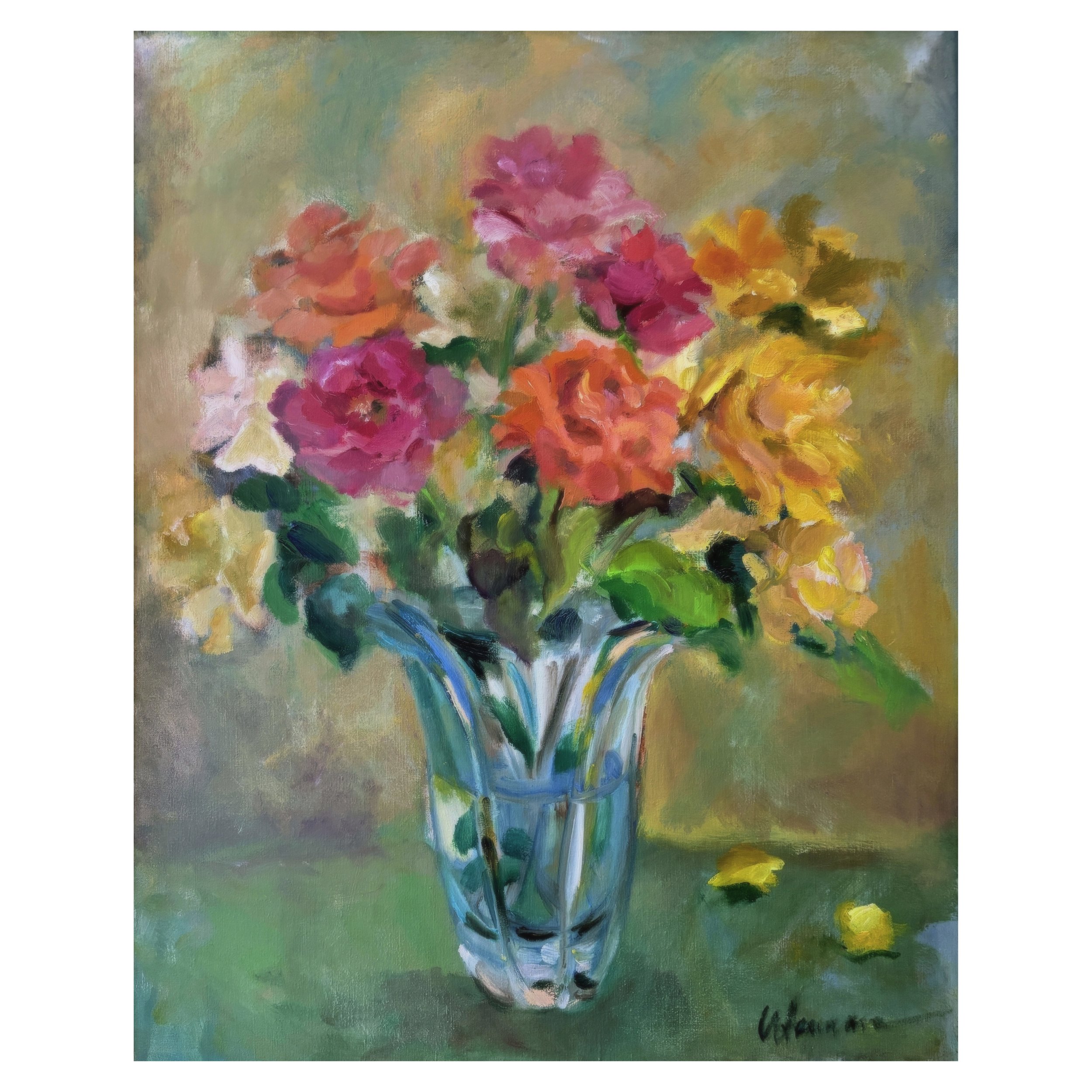 The Confetti Roses in Crystal Vase