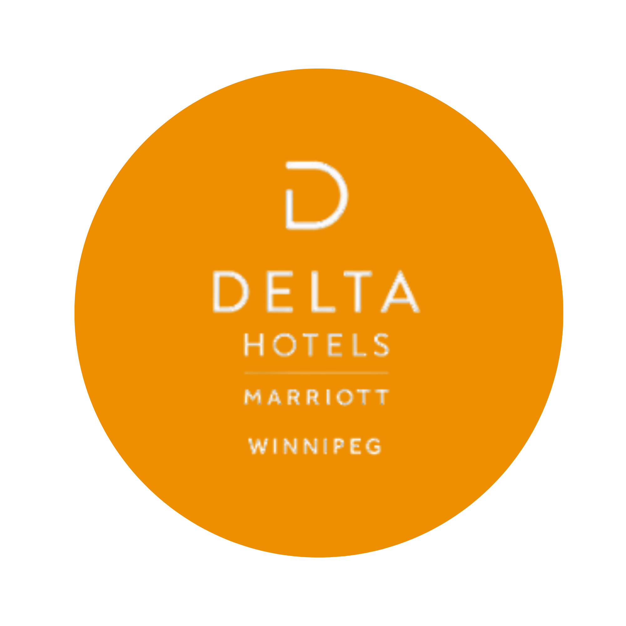 Logo for Delta Hotels by Marriott Winnipeg, featuring an orange circle with white text and a Wi-Fi symbol.