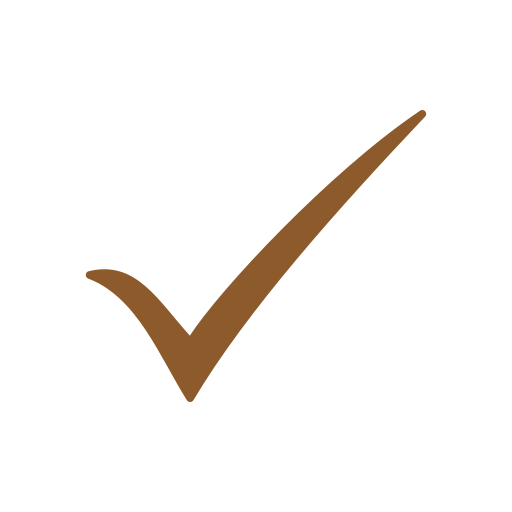 A large brown check mark inside a black circle.