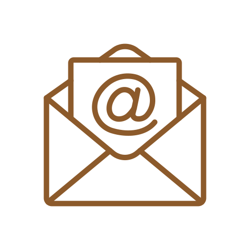 Icon of an open envelope with an '@' symbol inside a paper coming out