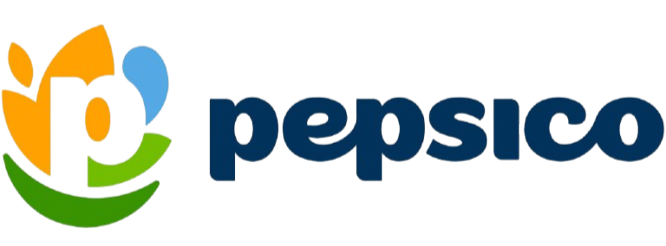PepsiCo logo with stylized leaf and sun design in orange, green, yellow, blue, and purple colors.