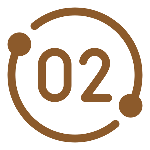 A logo with the number '02' inside a circular design with circles at two ends.