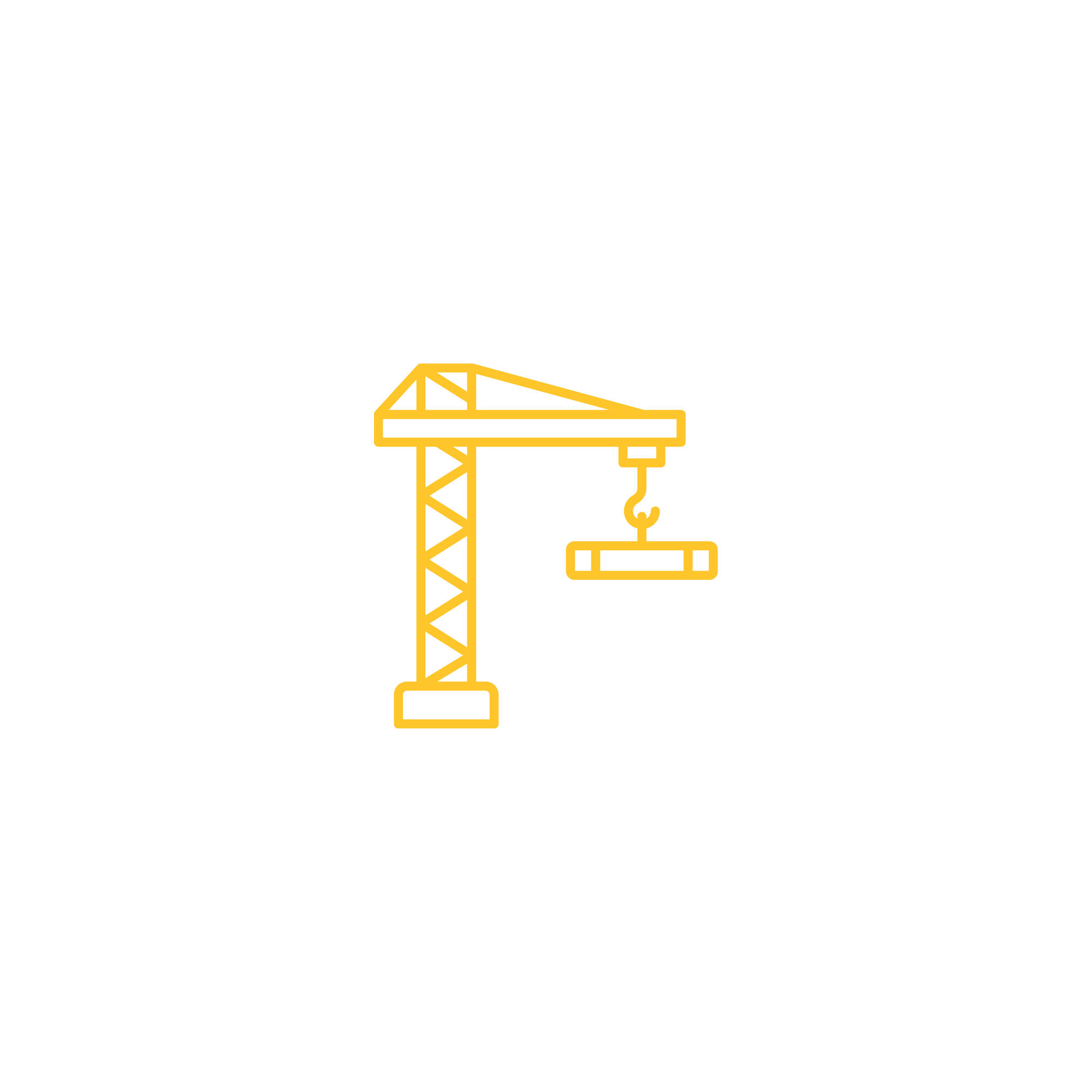 Outline drawing of a construction crane in yellow.
