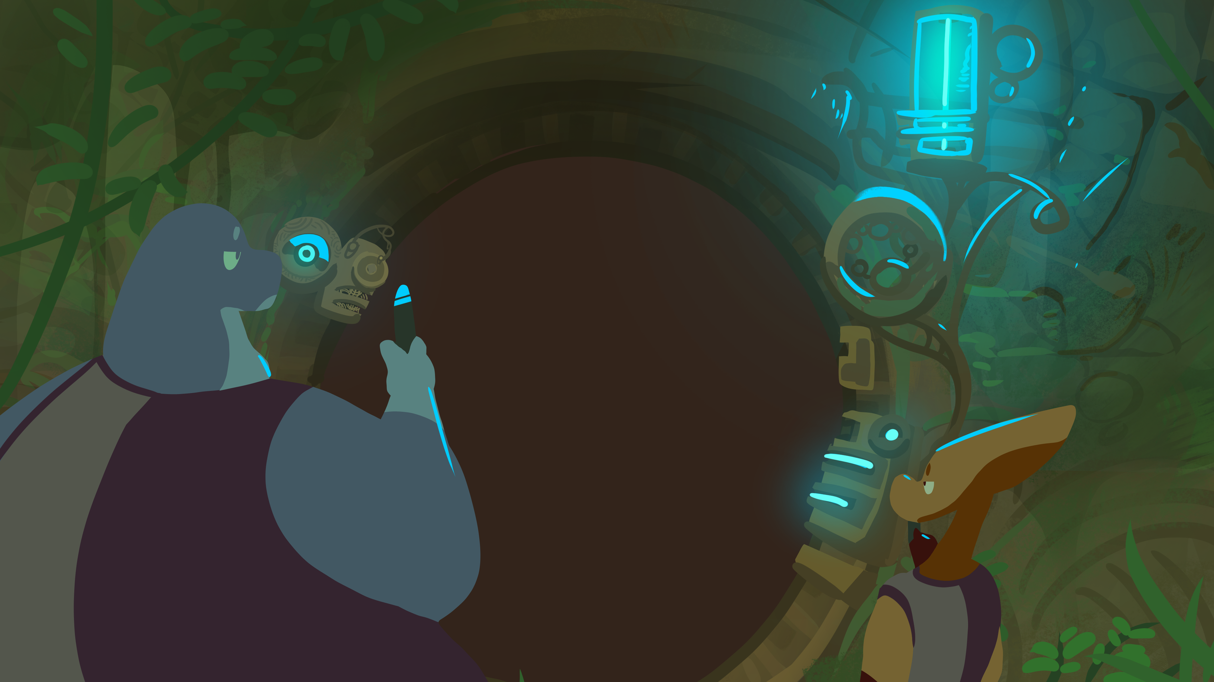Nam'ahd and Dresh facing a round door.png